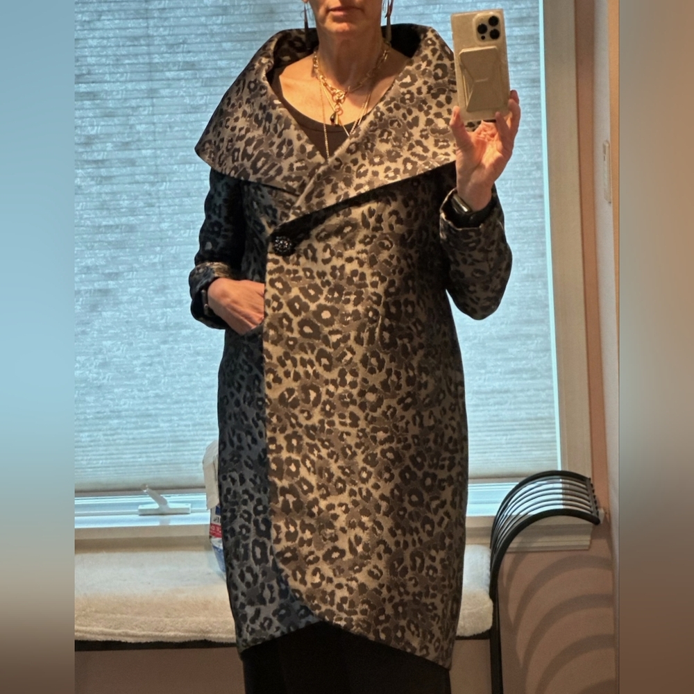 Worth New York Leopard Print shawl collar wrap coat